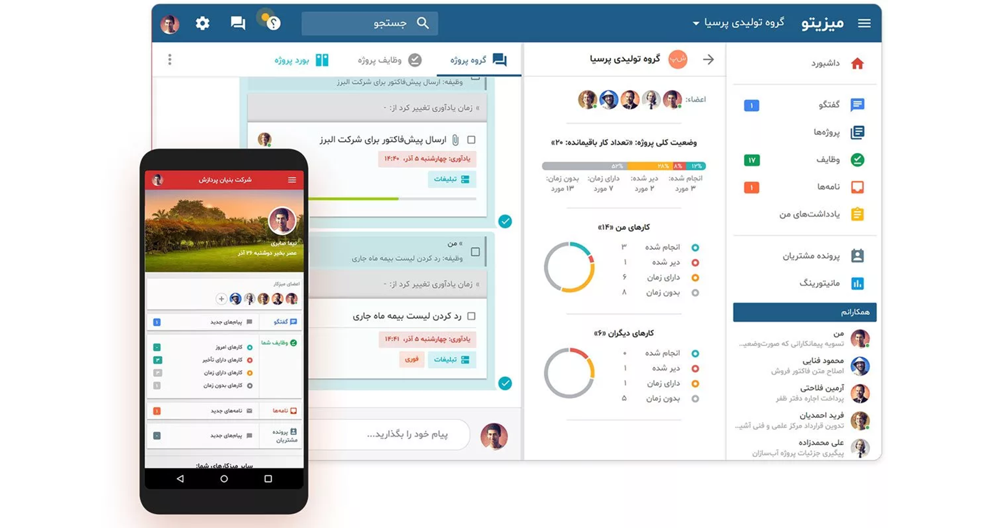 ۱۰ نرم افزار مدیریت پروژه ساختمانی با قابلیت یادآوری هوشمند 3 پلتفرم آنلاین میزیتو